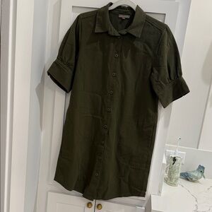 Lilla | P Hunter Green Button Down Shirt Dress with Pleat Details XS